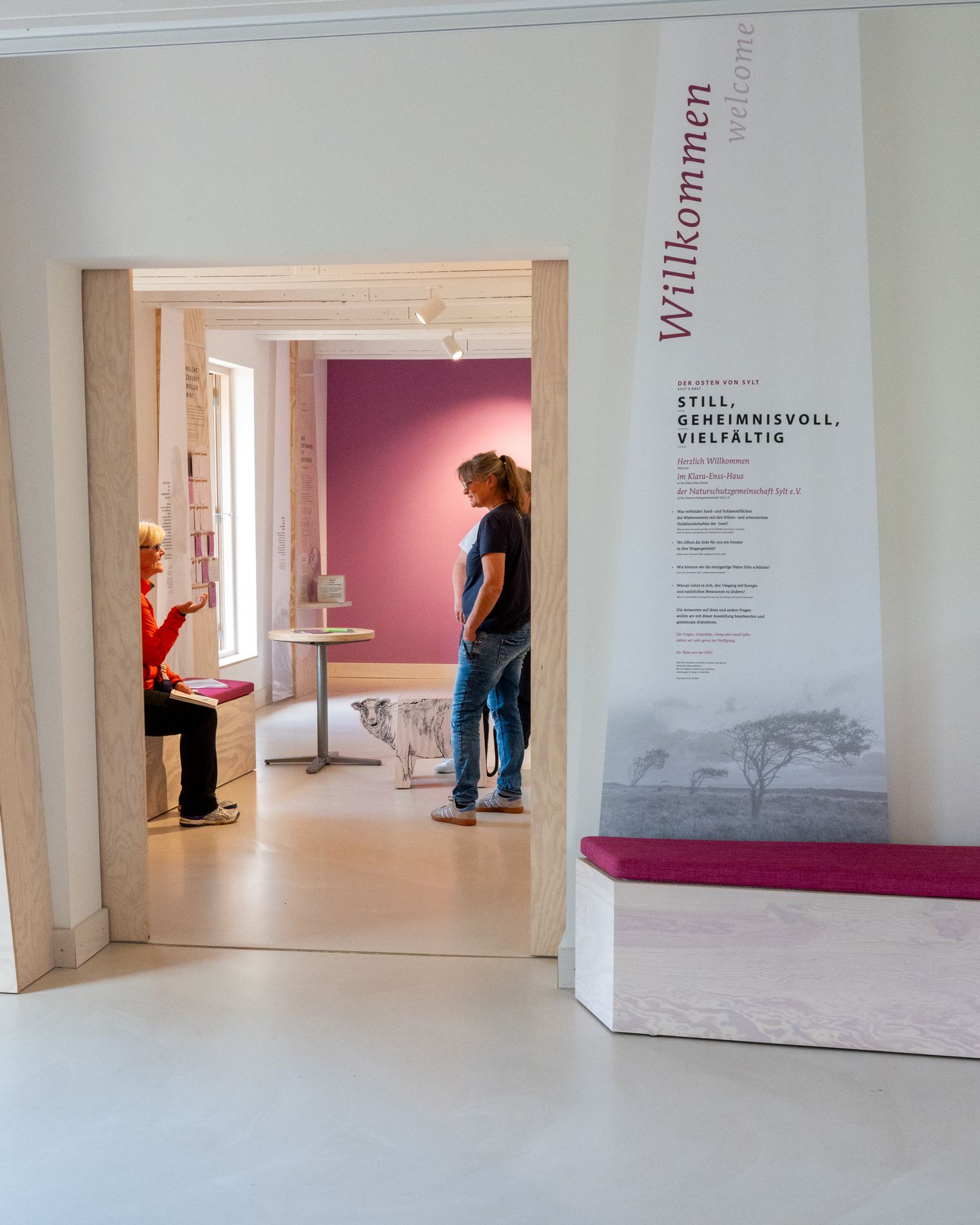 Drei Besucherinnen tauschen sich im Naturzentrum Braderup aus