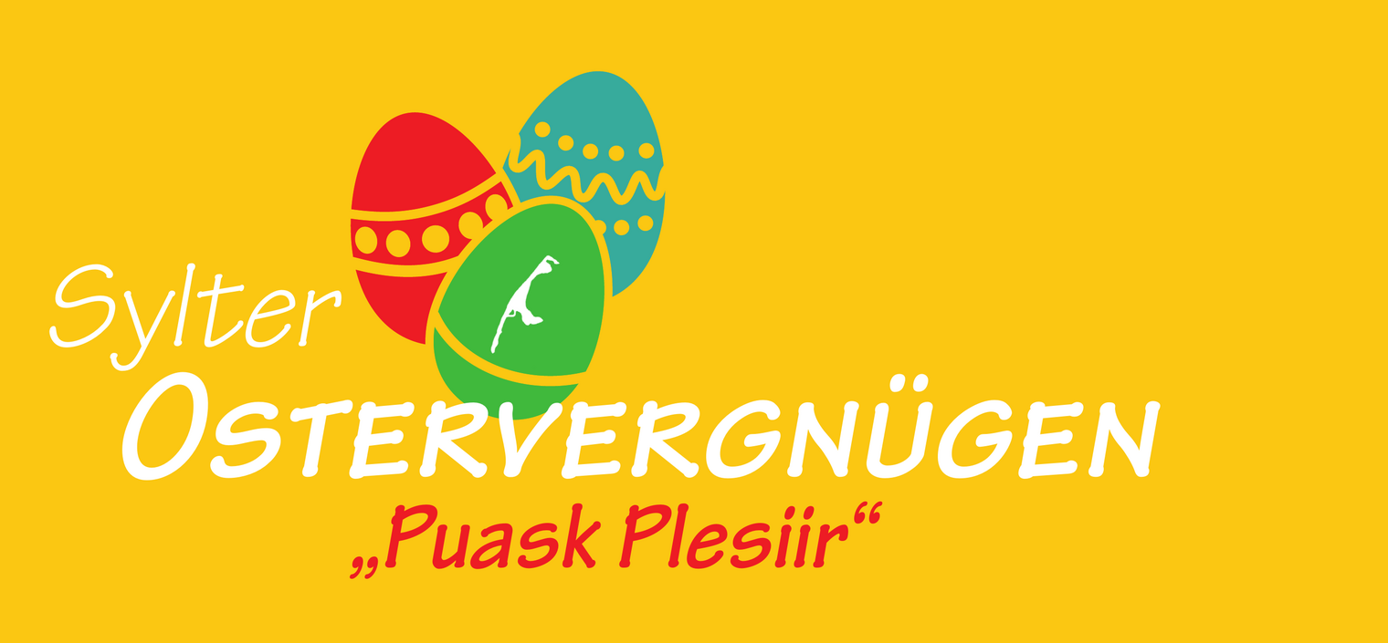 Logo mit bunten Ostereiern und Text „Sylter Ostervergnügen – Puask Plesiir“