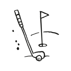 Illustration eines Golfschlägers mit Ball und Lochfahne.