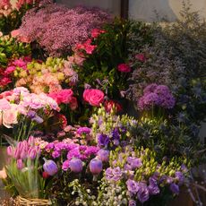 Bunte Blumensträuße in einem Floristikgeschäft