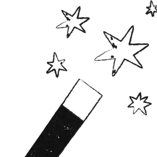 Zauberstab mit funkelnden Sternen Schwarz-weißer Zauberstab mit funkelnden Sternen auf schwarzem Hintergrund.