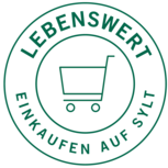 Grünes rundes Logo mit Einkaufswagen und Schriftzug „Lebenswert einkaufen auf Sylt“
