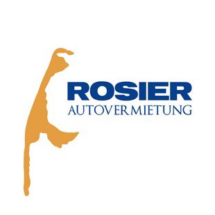 Logo der "Rosier Autovermietung" mit einer gelben Umrissgrafik der Insel Sylt links und dem blauen Schriftzug "Rosier Autovermietung" rechts.