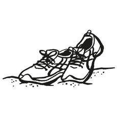 Gezeichnete Turnschuhe mit offenen Schnürsenkeln auf dem Boden
