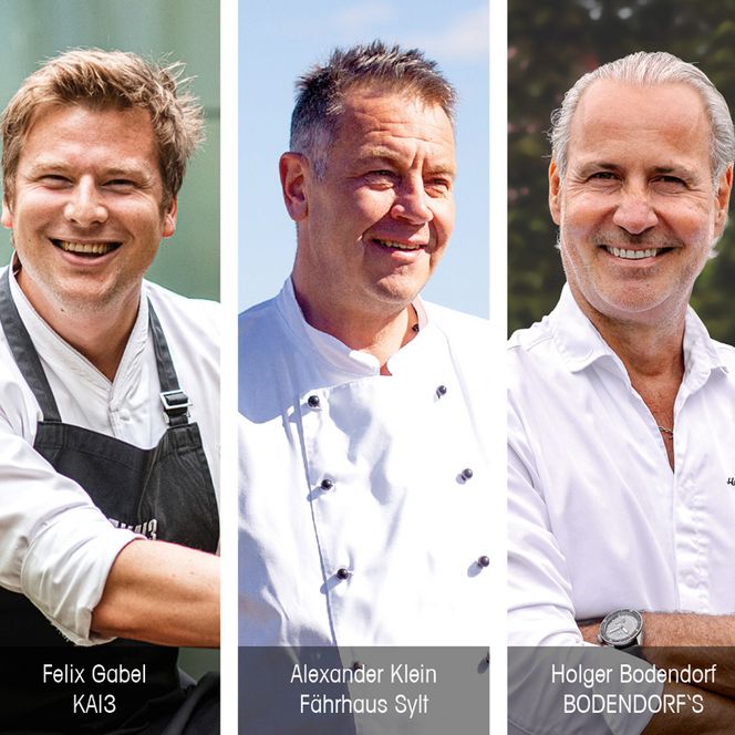 Fünf Sylter Spitzenköche des Events Private Dining: Lennart Dewies, Felix Gabel, Alexander Klein, Holger Bodendorf und Frank Zink.