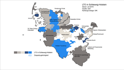 Karte von Schleswig-Holstein mit den eingezeichneten Lokalen Tourismusorganisationen