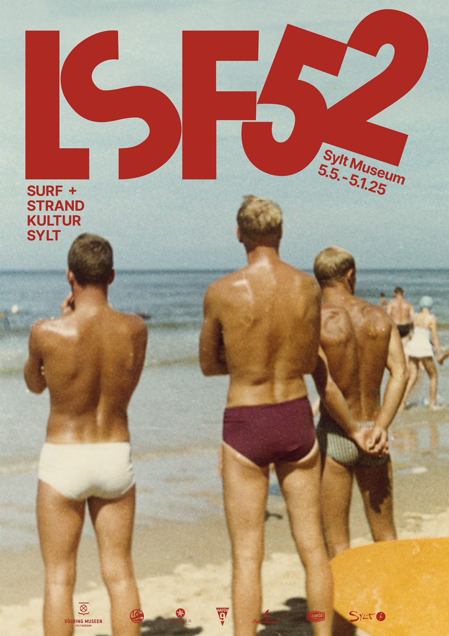 Plakat zur Ausstellung „LSF52“ mit Retro-Strandfoto und Ausstellungsinfos