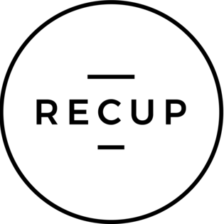 Schwarzes RECUP x REBOWL Logo mit zwei nebeneinanderliegenden Kreisen