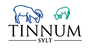 Ein blaues Schaf und ein grünes Lamm stehen nebeneinander und blicken nach unten. Darunter steht in schwarzer Schrift "TINNUM SYLT".