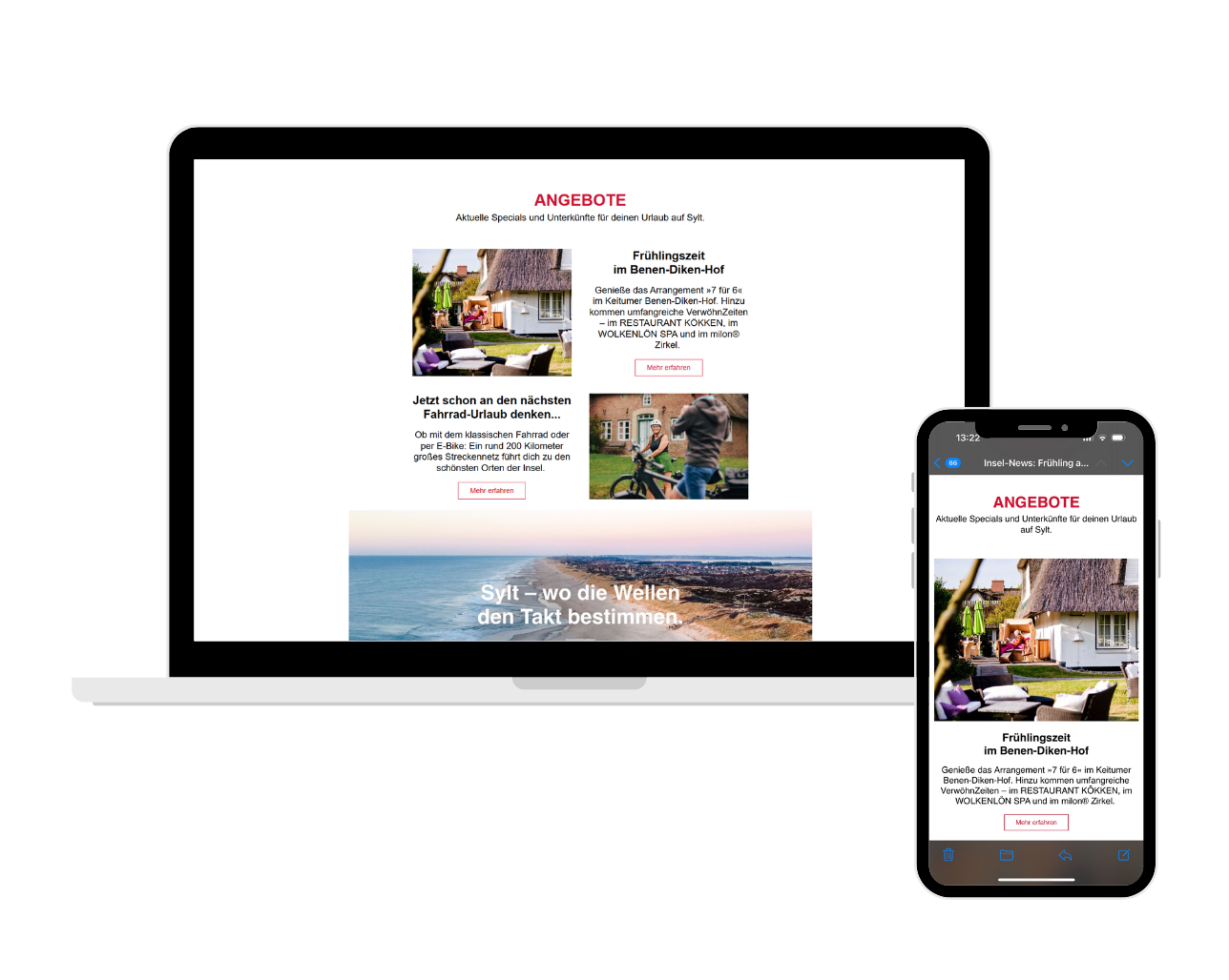 Abbildung eines Laptops und Smartphones mit dem Sylt-Newsletter