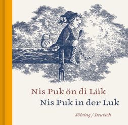 Buchcover mit Illustration des Sylter Hausgeists Nis Puk, Titel auf Friesisch und Deutsch.